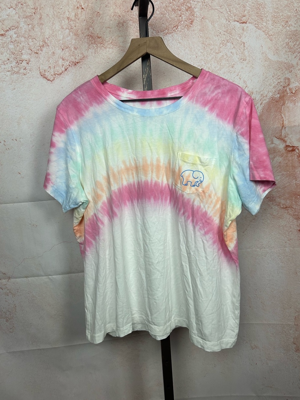 IVORY ELLA rainbow tie dye t shirt size XL elephant organic cotton tee top pink